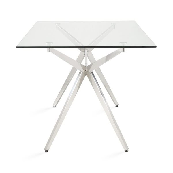 Home Gear Mary 36 W x 63-in L Silver Rectangle Fixed Dining Table w/ Tempered Glass Top and Trestle Steel Base