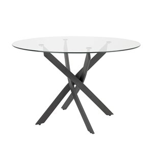 Home Gear Kona 48-in Black Round Fixed Dining Table w/ Tempered Glass Top and Trestle Metal Base