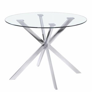 Home Gear Louise 42-in Silver Round Fixed Dining Table w/ Tempered Glass Top and Trestle Metal Base