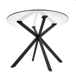 Table à manger Geneva de Home Gear 32 l. x 51 po L. rectangle fixe, dessus verre trempé et base métal tréteaux noir