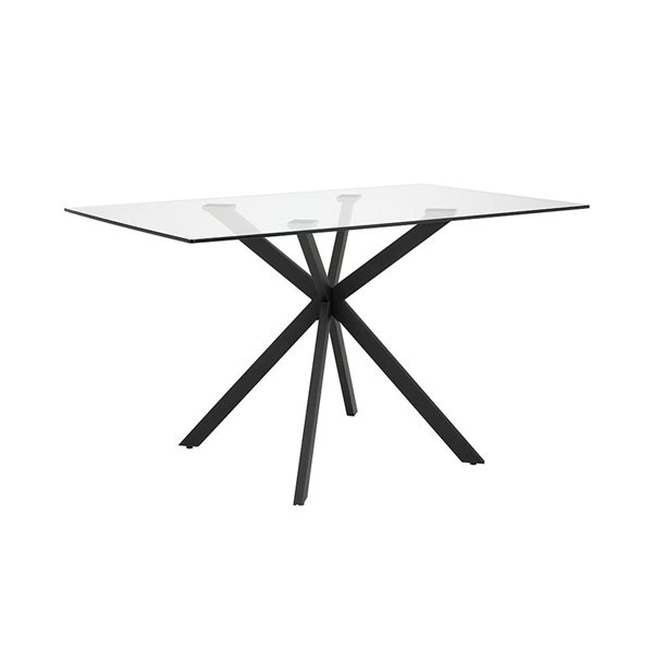 Home Gear Geneva 32 W x 51-in L Black Rectangle Fixed Dining Table w/ Tempered Glass Top and Trestle Metal Base