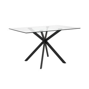 Home Gear Geneva 32 W x 51-in L Black Rectangle Fixed Dining Table w/ Tempered Glass Top and Trestle Metal Base