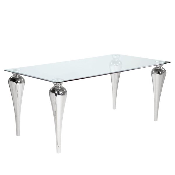 Home Gear Falcon 40 W x 71-in L Silver Rectangle Fixed Dining Table w/ Tempered Glass Top and Steel Legs