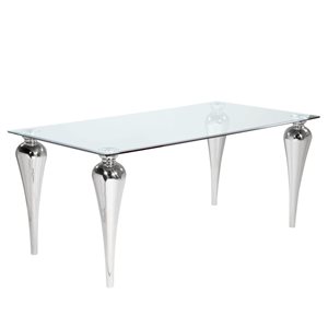 Home Gear Falcon 40 W x 71-in L Silver Rectangle Fixed Dining Table w/ Tempered Glass Top and Steel Legs