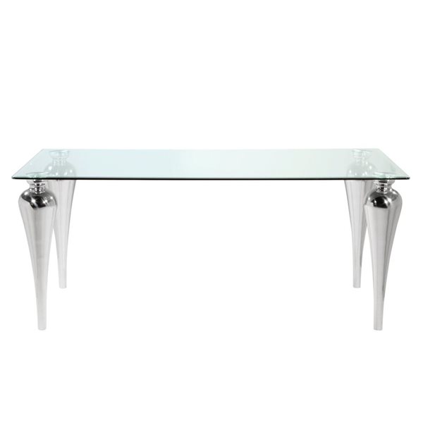 Home Gear Falcon 40 W x 71-in L Silver Rectangle Fixed Dining Table w/ Tempered Glass Top and Steel Legs