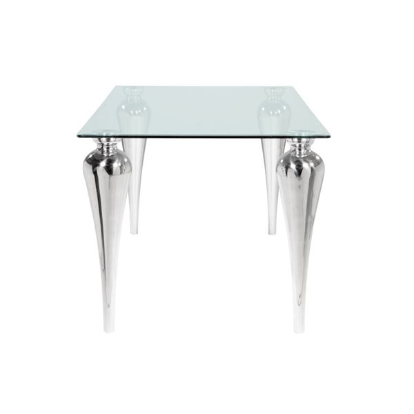 Home Gear Falcon 40 W x 71-in L Silver Rectangle Fixed Dining Table w/ Tempered Glass Top and Steel Legs