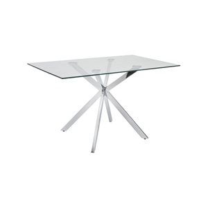 Home Gear Geneva 32 W x 51-in L Silver Rectangle Fixed Dining Table w/ Tempered Glass Top and Trestle Steel Base