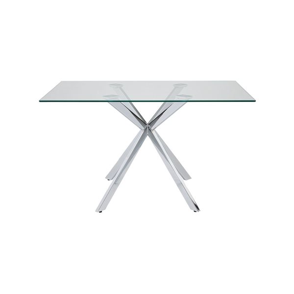 Home Gear Geneva 32 W x 51-in L Silver Rectangle Fixed Dining Table w/ Tempered Glass Top and Trestle Steel Base