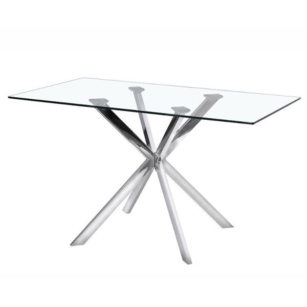 Home Gear Geneva 32 W x 51-in L Silver Rectangle Fixed Dining Table w/ Tempered Glass Top and Trestle Steel Base