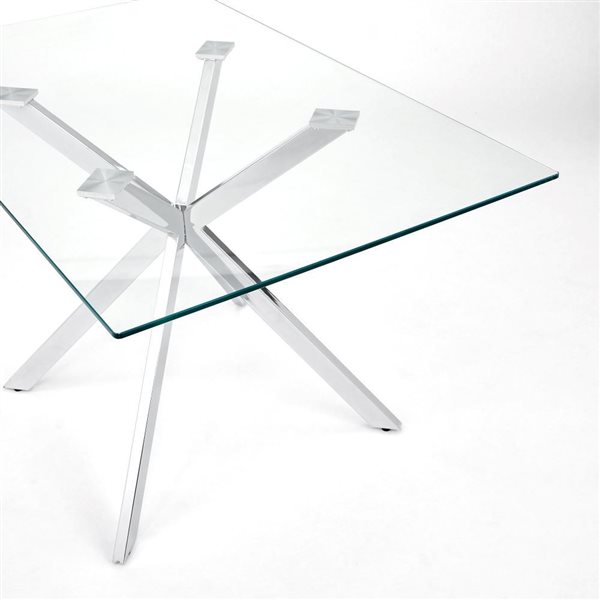 Home Gear Geneva 32 W x 51-in L Silver Rectangle Fixed Dining Table w/ Tempered Glass Top and Trestle Steel Base