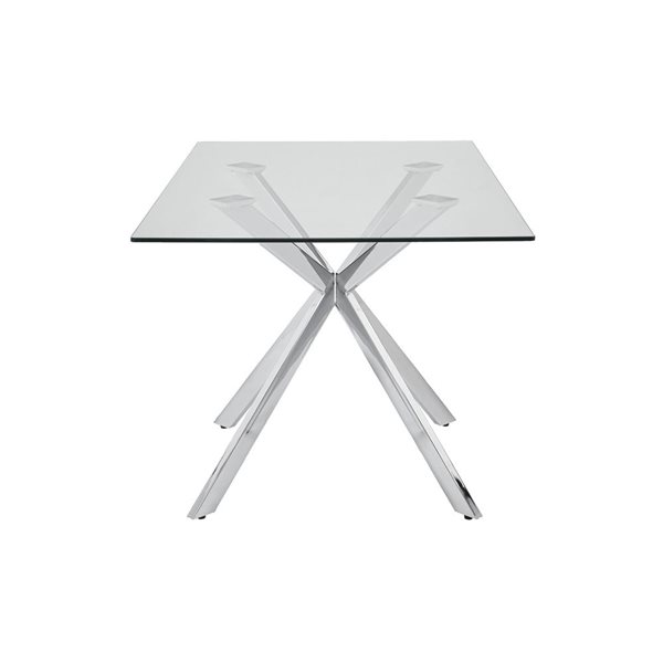 Home Gear Geneva 32 W x 51-in L Silver Rectangle Fixed Dining Table w/ Tempered Glass Top and Trestle Steel Base