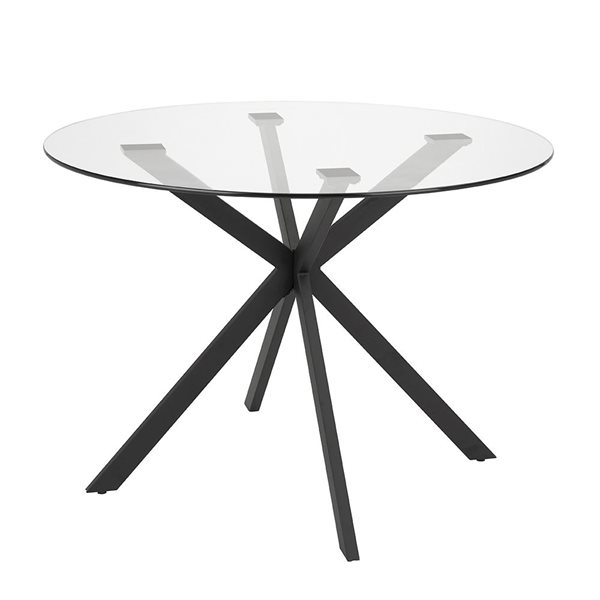 Home Gear Louise 42-in Black Round Fixed Dining Table w/ Tempered Glass Top and Trestle Metal Base