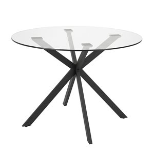 Home Gear Louise 42-in Black Round Fixed Dining Table w/ Tempered Glass Top and Trestle Metal Base