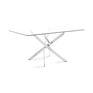 Table à manger Kona de Home Gear 36 l. x 63 po L. rectangle fixe, dessus verre trempé et base acier tréteaux argent