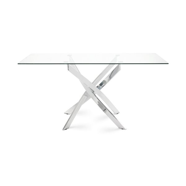 Home Gear Kona 36 W x 63-in L Silver Rectangle Fixed Dining Table w/ Tempered Glass Top and Trestle Steel Base