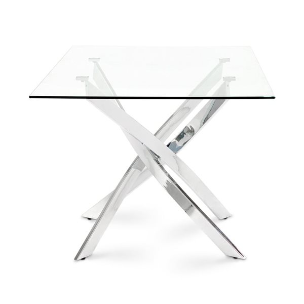 Home Gear Kona 36 W x 63-in L Silver Rectangle Fixed Dining Table w/ Tempered Glass Top and Trestle Steel Base