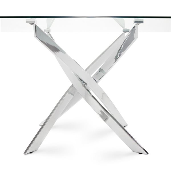 Home Gear Kona 36 W x 63-in L Silver Rectangle Fixed Dining Table w/ Tempered Glass Top and Trestle Steel Base