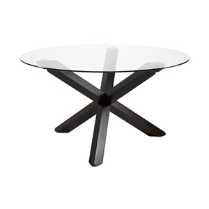 Home Gear Beagle 55-in Espresso Round Fixed Dining Table w/ Tempered Glass Top and Trestle Wood Base