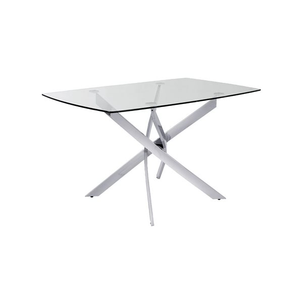 Home Gear Kona 32 W x 51-in L Silver Rectangle Fixed Dining Table w/ Tempered Glass Top and Trestle Steel Base