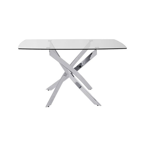 Home Gear Kona 32 W x 51-in L Silver Rectangle Fixed Dining Table w/ Tempered Glass Top and Trestle Steel Base