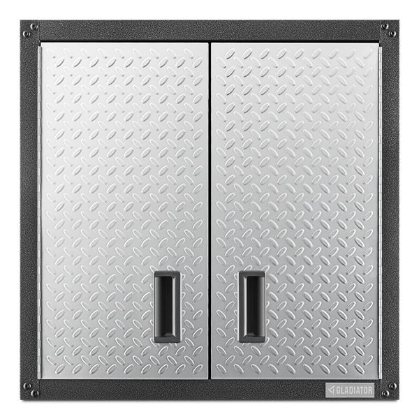 Armoire murale GearBox 28 po à porte pleine par Gladiator prête à monter, argent larmé