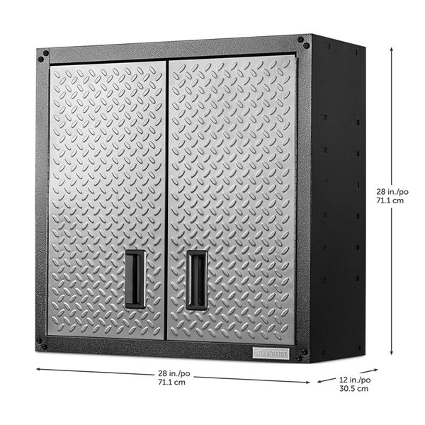 Armoire murale GearBox 28 po à porte pleine par Gladiator prête à monter, argent larmé