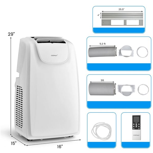 Costway 11500 BTU 3-in-1 Dual Hose Portable Air Conditioner with RemoteControl