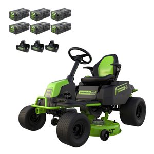 Greenworks 80V 42-in Crossover T Tractor Riding Lawn Mower w/ 6x5.0Ah Batteries and 3 Dual Port Chargers