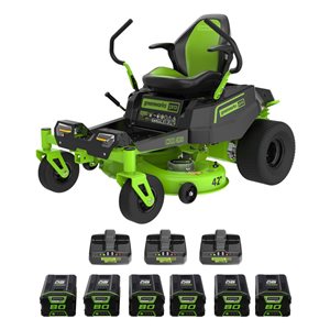 Greenworks Crossover Z 80V 42-in Zero Turn Electric Mower -  5.0Ah Batteries and 3 Dual Port Chargers