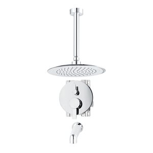 akuaplus® Chrome 3-Way Diverter Pressure Balance Round Bath Shower Valve Set w/ Showerhead and Spout