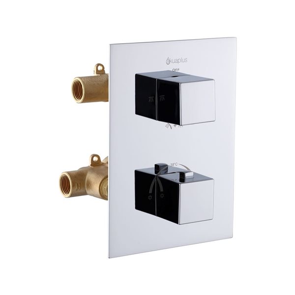 akuaplus® Chrome 4-Way Diverter Thermostatic Square Shower Valve Set w/ 2 Magnetic Hand Showers