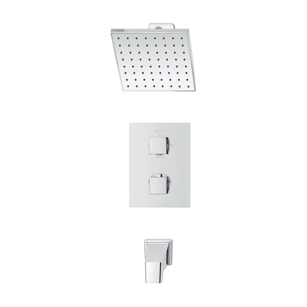 akuaplus® Chrome 4-Way Diverter Thermostatic Bath Shower Valve Set w/ Square Showerhead and Spout