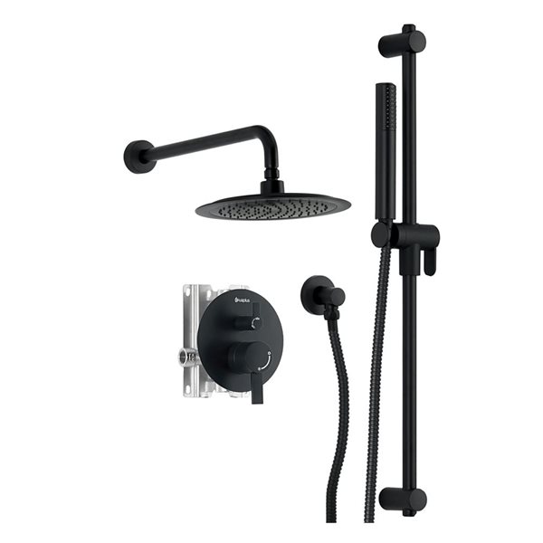 akuaplus® Round Matte Black 3-Way Diverter Pressure Balance Shower Faucet w/ Hand Shower and Sliding Rail