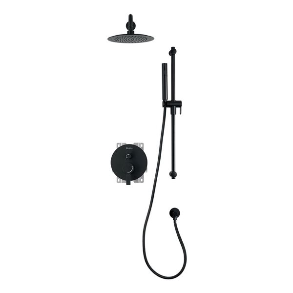 akuaplus® Round Matte Black 3-Way Diverter Pressure Balance Shower Faucet w/ Hand Shower and Sliding Rail