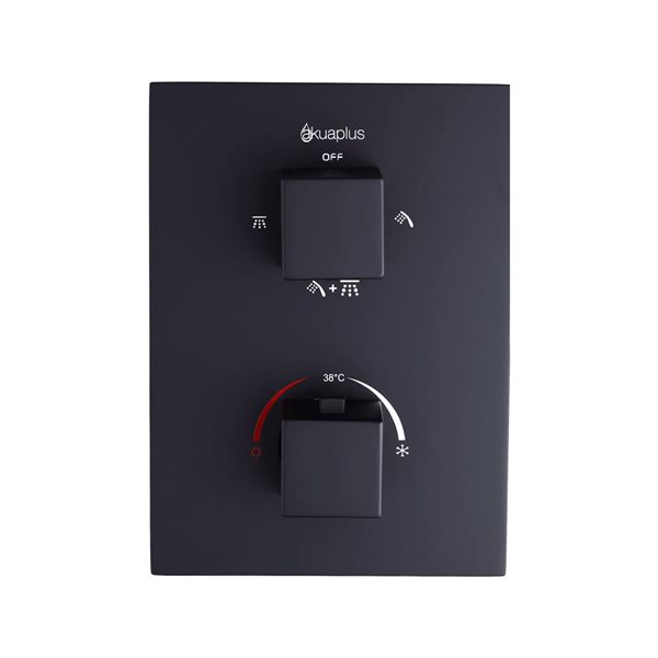 akuaplus® Square Matte Black 4-Way Diverter Thermostatic Shower Valve Set w/ 2 Square Adjustable Hand Showers on Post