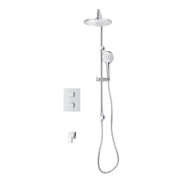 akuaplus® Square Chrome 4-Way Diverter Thermostatic Bath Shower Valve Set w/ Showerhead/Hand Shower on Post/Spout