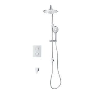 akuaplus® Square Chrome 4-Way Diverter Thermostatic Bath Shower Valve Set w/ Showerhead/Hand Shower on Post/Spout