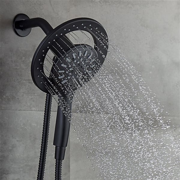 akuaplus® Black 3-Way Diverter Pressure Balance Square Bath Shower Valve Set w/ Magnetic Hand Shower/Showerhead/Spout