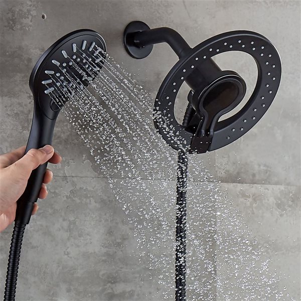 akuaplus® Black 3-Way Diverter Pressure Balance Square Bath Shower Valve Set w/ Magnetic Hand Shower/Showerhead/Spout