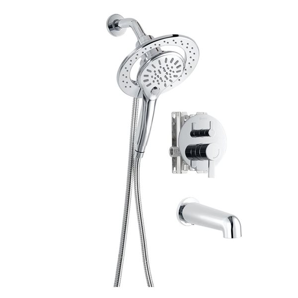 akuaplus® Chrome 3-Way Diverter Pressure Balance Round Bath Shower Valve Set w/ Magnetic Hand Shower/Showerhead/Spout