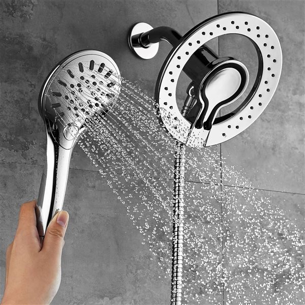 akuaplus® Chrome 3-Way Diverter Pressure Balance Round Bath Shower Valve Set w/ Magnetic Hand Shower/Showerhead/Spout