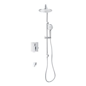 akuaplus® Chrome 3-Way Diverter Pressure Balance Square Bath Shower Valve Set w/ Showerhead/Hand Shower/Spout