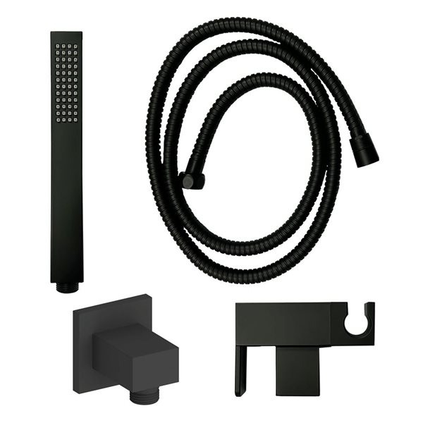 akuaplus® Square Black 3-Way Diverter Pressure Balance Shower Valve Set w/Ceiling Mount Shower Head/Hand Shower on post