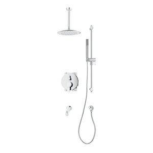 akuaplus® Chrome 3-Way Diverter Pressure Balance Round Bath Shower Valve Set w/ Adjustable Hand Shower on Post and Spout