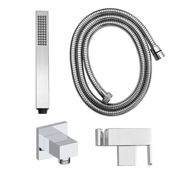 akuaplus® Square Chrome 3-Way Diverter Pressure Balance Shower Faucet with Hand Shower and Sliding Rail