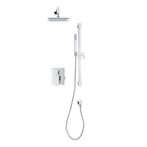 akuaplus® Square Chrome 3-Way Diverter Pressure Balance Shower Faucet with Hand Shower and Sliding Rail