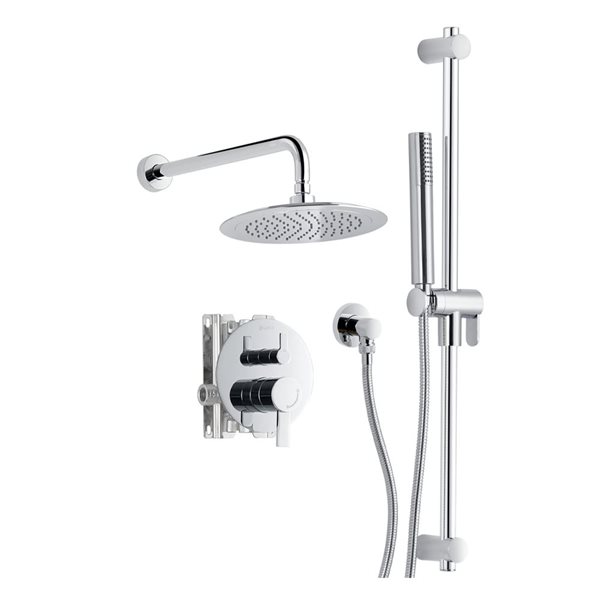 akuaplus® Round Chrome 3-Way Diverter Pressure Balance Shower Fauce w/ Hand Shower and Sliding Rail