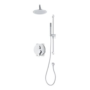 akuaplus® Round Chrome 3-Way Diverter Pressure Balance Shower Fauce w/ Hand Shower and Sliding Rail