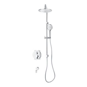 akuaplus® Chrome 3-Way Diverter Pressure Balance Round Bath Shower Valve Set w/ Showerhead/Hand Shower/Spout