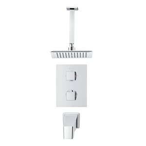 akuaplus® Square Chrome 4-Way Diverter Thermostatic Bath Shower Valve Set w/ Ceiling Mount Showerhead and Spout